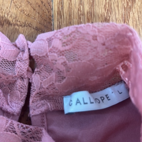 CALLLIOP LACE PINK CROPPED TOP LONG SLEEVES HIGH NECK BUTT BACK - Picture 7 of 8